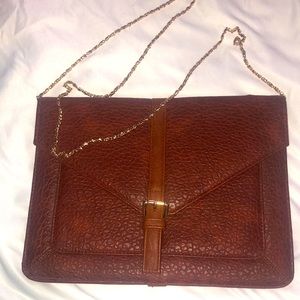 Brown textured leather crossbody